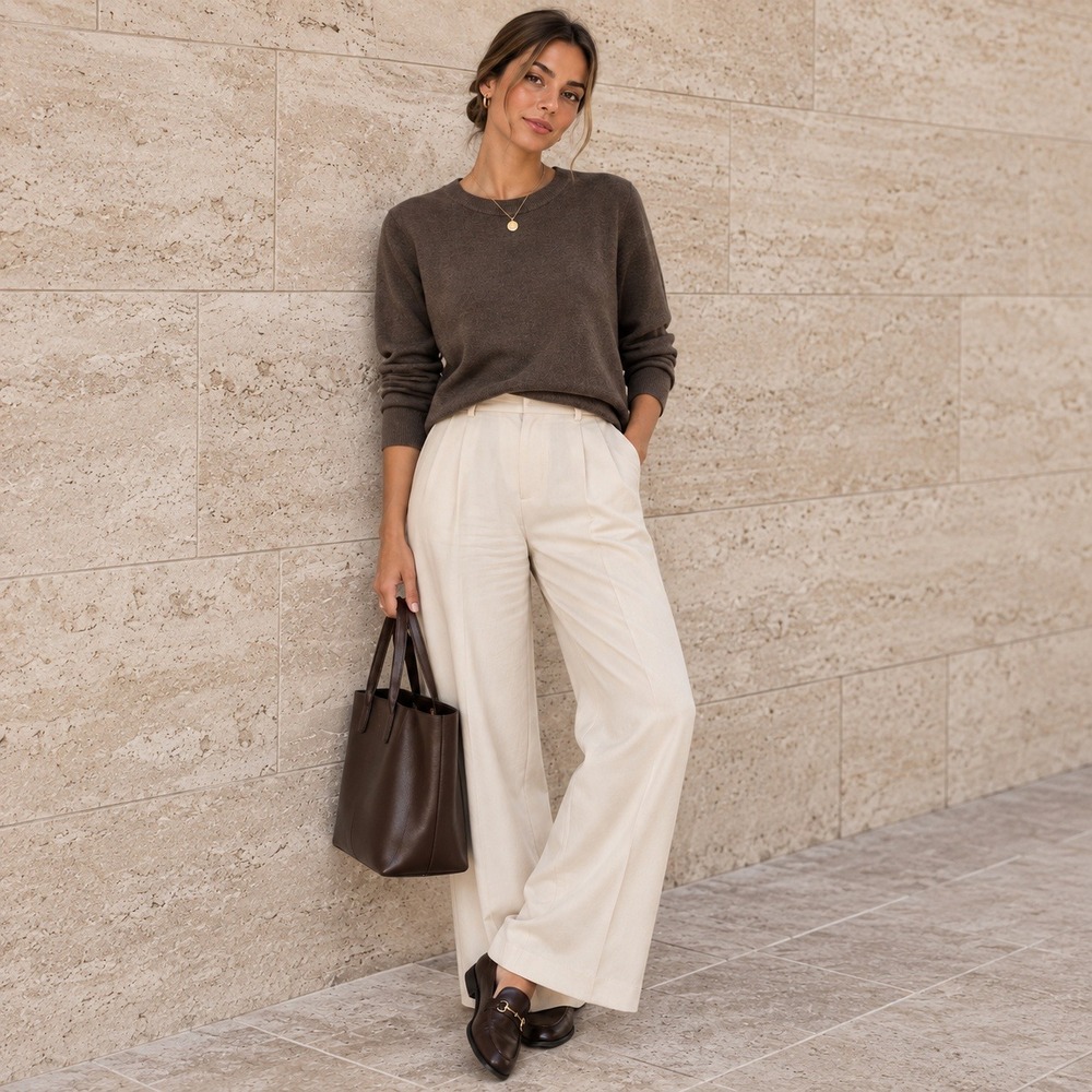 Quince Organic Cotton Cashmere Crewneck Sweater Brown Lightweight Knit XS